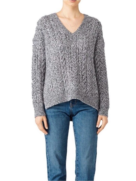 Vince Sweaters - Vince Cable Knit Wool Cashmere Blend Gray V-Neck Sweater Long Sleeve